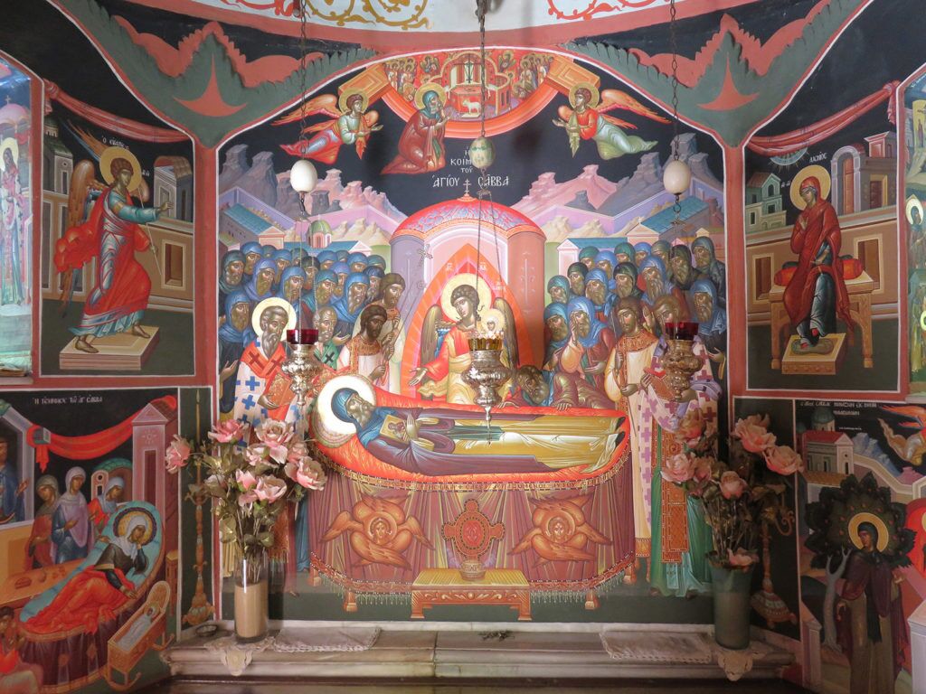 65 Mar Saba repose A fresco of the repose of Mar Saba at Mar Saba Monastery in Israel